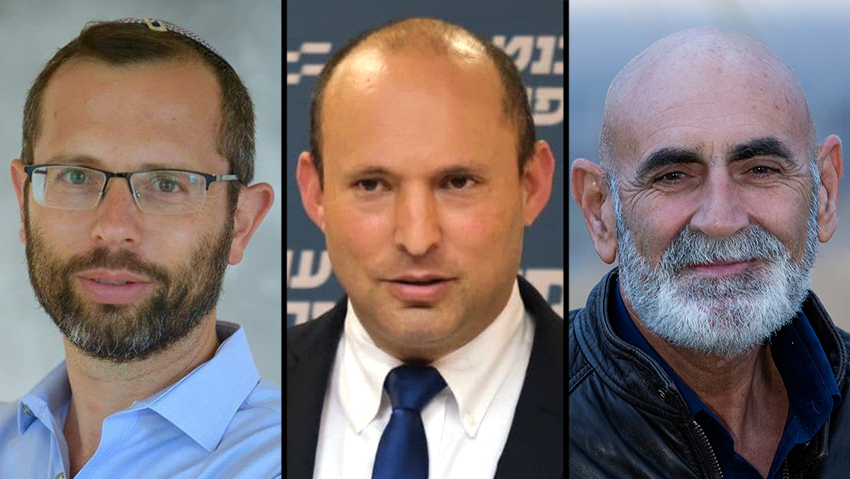 יו"ר מועצת יש"ע אלחייני, בנט וראש מועצת בנימין ישראל גנץ. אין חזית אחידה ( צילום: עמית שאבי, יואב דודקביץ') יו"ר מועצת יש"ע אלחייני, בנט וראש מועצת בנימין ישראל גנץ. אין חזית אחידה