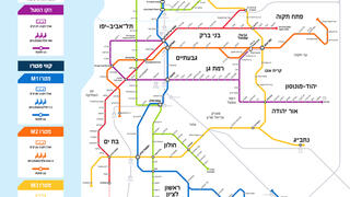 מפת התחבורה הצפויה בגוש דן אחרי השלמת המטרו קווי הרכבת הקלה והמטרו בתל אביב
