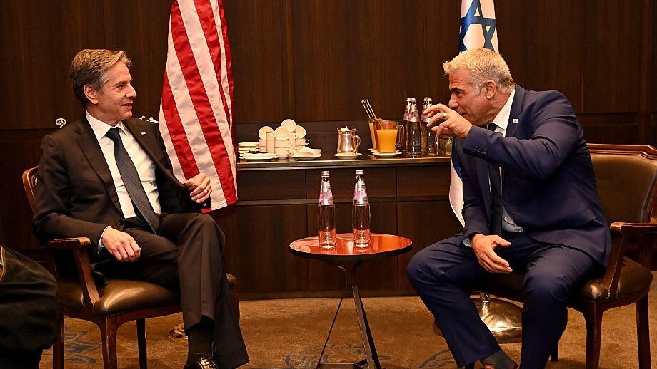 Then-opposition leader Yair Lapid meeting with U.S. Secretary of State Antony Blinken in  Jerusalem, May 2021 