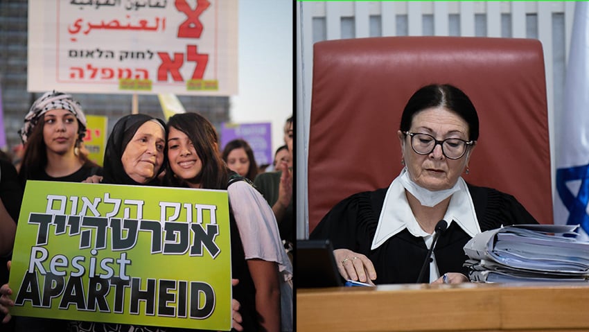 Demonstrators protest the Nation-State Law; Chief Justice Esther Hayut 