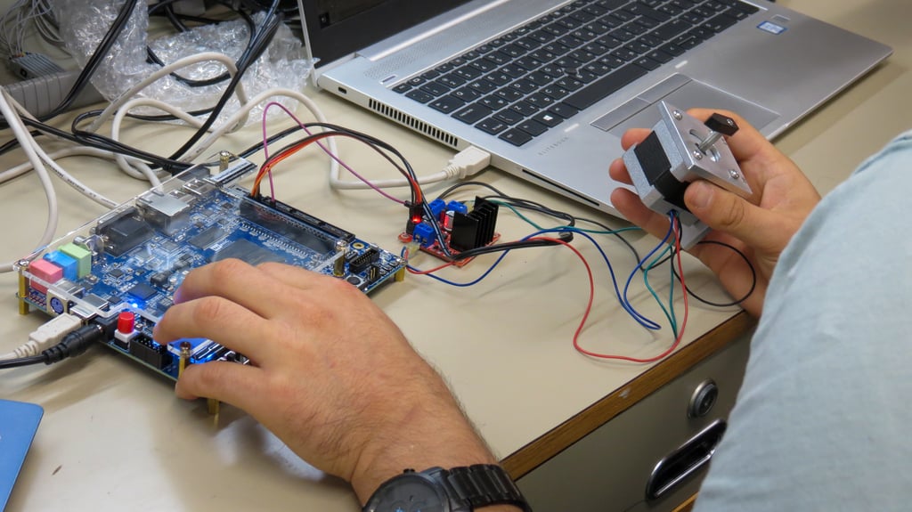 עבודה עם לוח FPGA (צילום: תהילה כץ) עבודה עם לוח FPGA