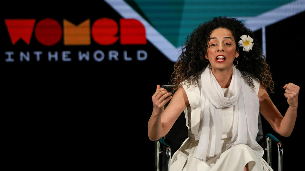 Masih Alinejad, Iranian journalist and women's rights activist, speaks on stage at the Women In The World Summit in New York, U.S, April 12, 2019