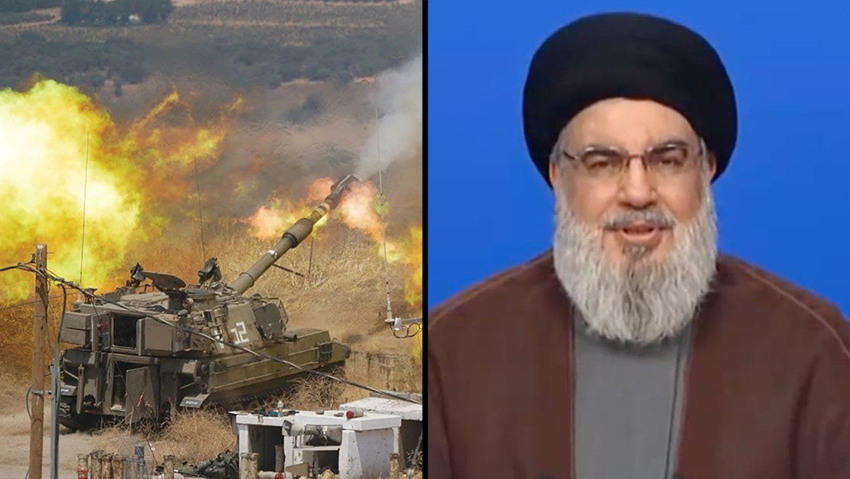 "ישראל תקפה שטח פתוח - וגם אנחנו". נסראללה ( צילום: אפי שריר) חצי חצי נסראללה