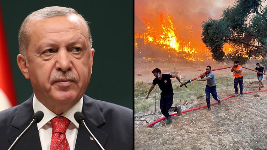 ארדואן נעלב מהקמפיין והדגיש: "טורקיה חזקה" (צילום: AP, AFP) טורקיה שריפה שריפות יער רג'פ טאיפ ארדואן
