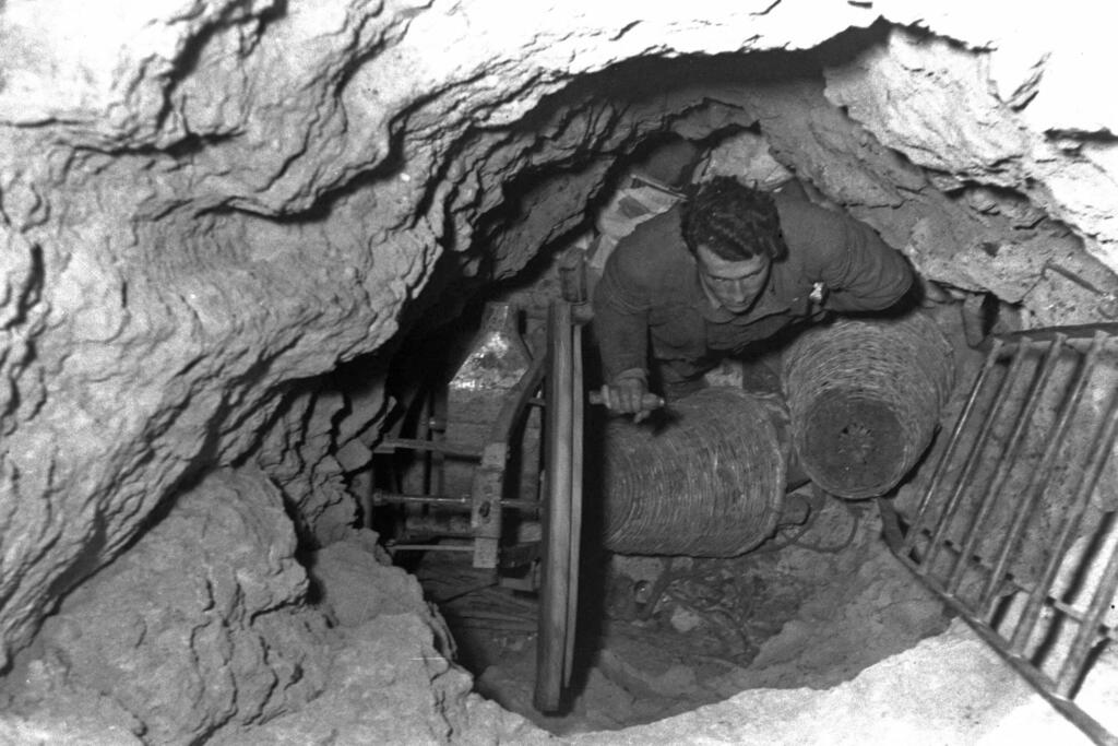 Escape tunnel at a British-run detention camp for Jewish refugees in the Cypriot city of Larnaca, on January 6, 1949