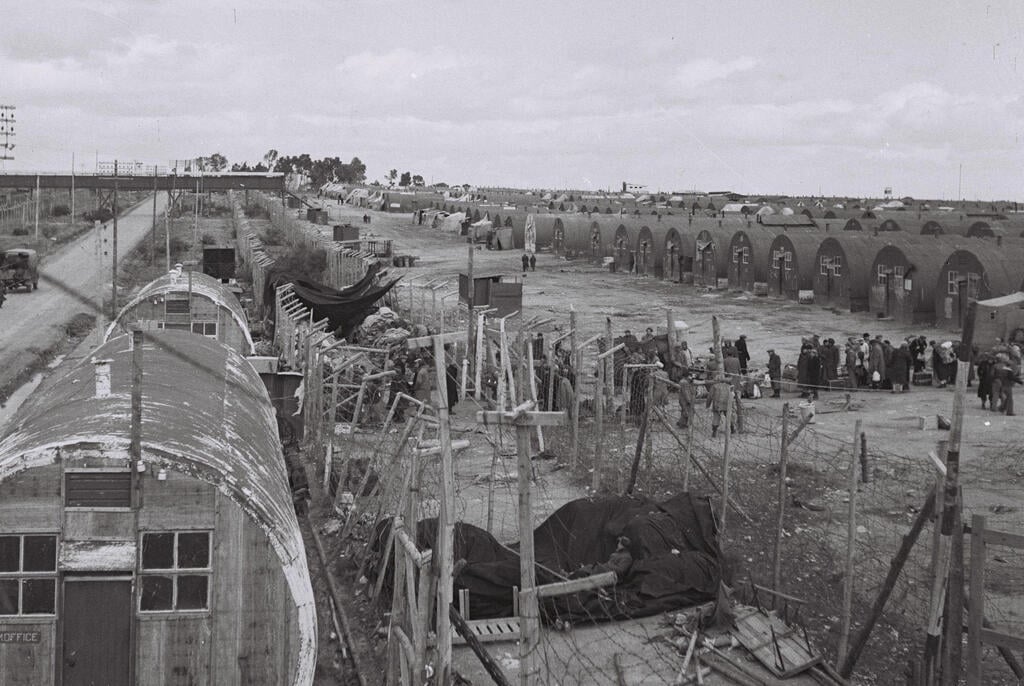 Jewish refugees preparing to leave a British camp in Cyprus on February 10, 1949