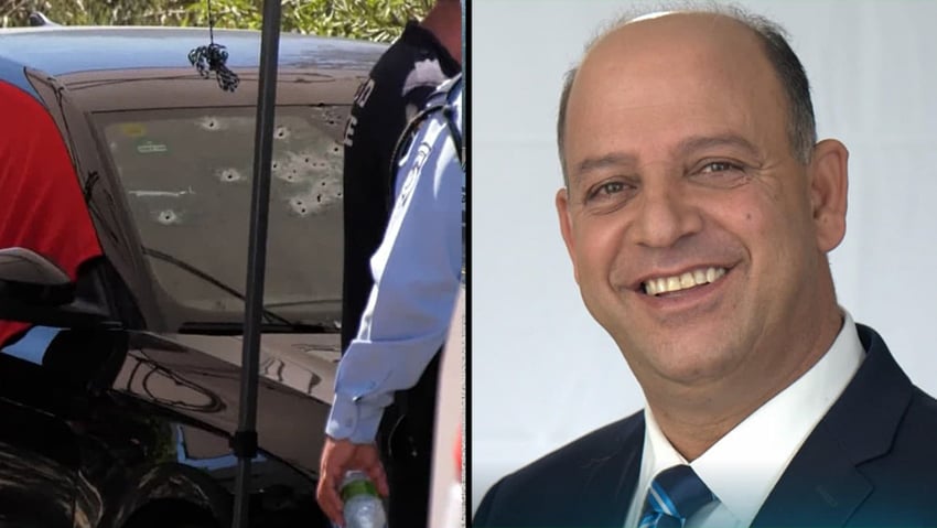 סאהר אסמאעיל שנרצח ביישוב ראמה, וסימני הירי על רכבו (צילום: שמיר אלבז ) רכבו של סאהר אסמאעיל אשר נרצח ביישוב ראמה
