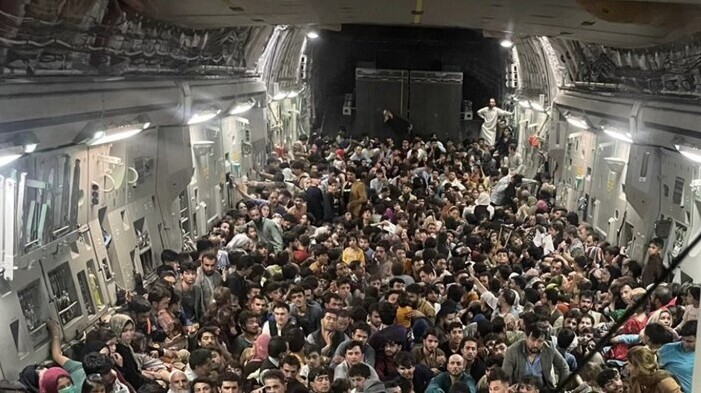 People cram into aircraft leaving Afghanistan amid U.S. pullout in August People cram into aircraft leaving Afghanistan amid U.S. pullout in August