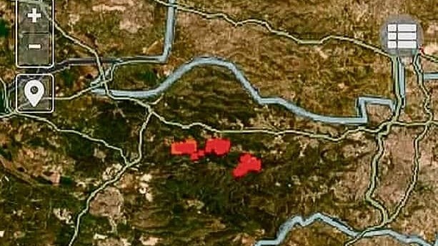 The focal points of the massive blaze on the Jerusalem mountains (Photo: NASA) מוקדי השריפות בהרי ירושלים מתוך צילומי הלוויין של נאס"א