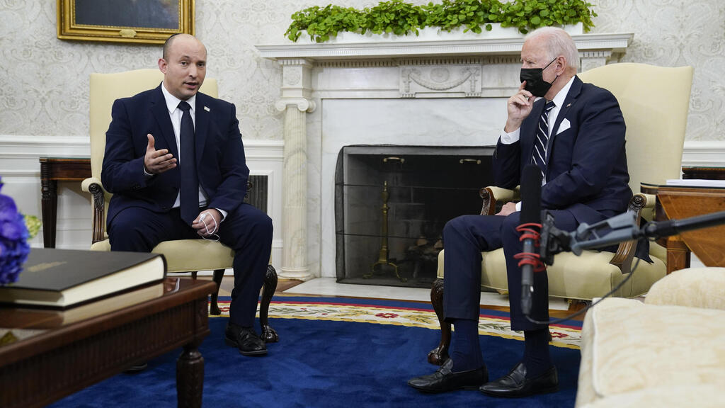 Prime Minister Naftali Bennett speaking during his first official meeting with U.S. President Joe Biden last August in Washington (Photo: AP) ראש הממשלה נפתלי בנט נפגש עם נשיא ארה"ב ג'ו ביידן