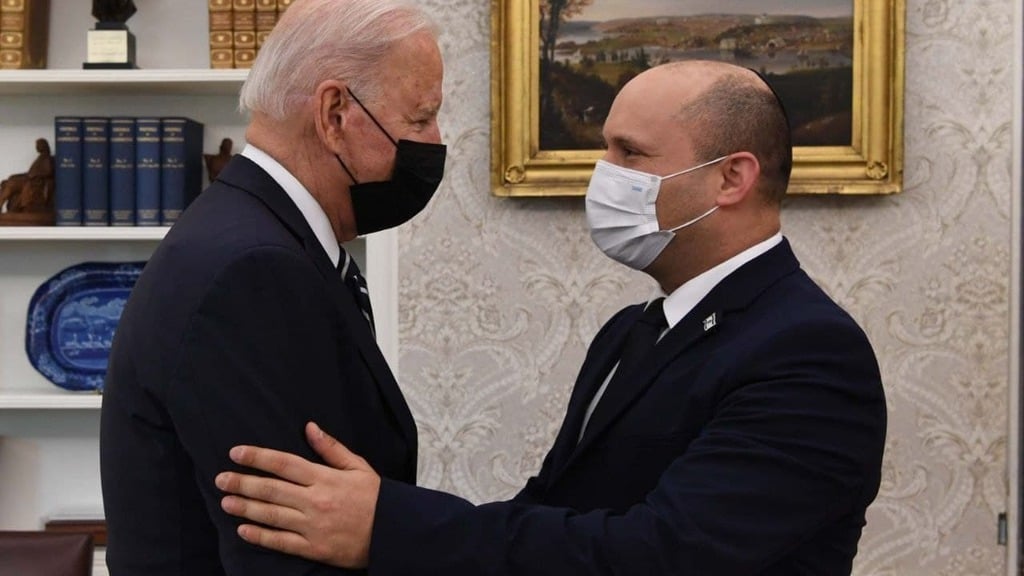 Prime Minister Naftali Bennett in White House during Friday's meeting with Biden (Photo: GPO) ראש הממשלה נפתלי בנט נפגש עם נשיא ארה"ב ג'ו ביידן