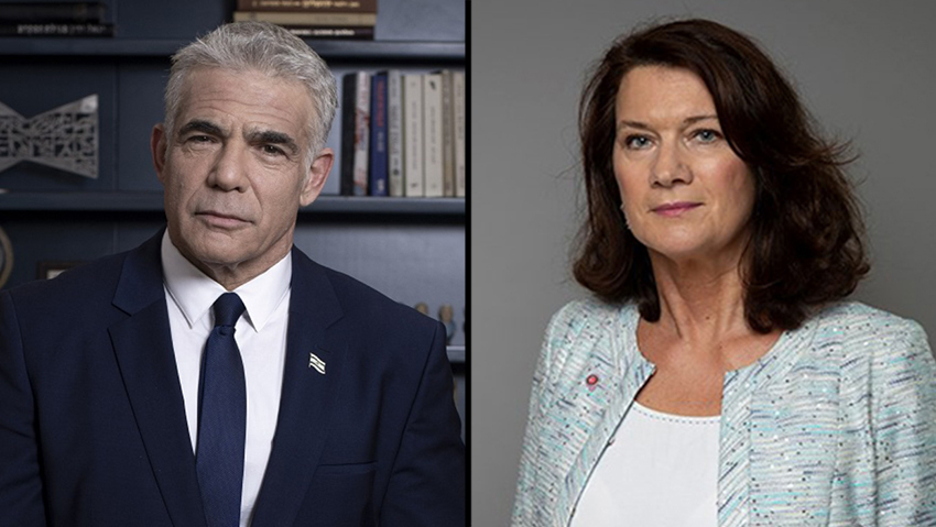 Foreign Minister Yair Lapid spoke to his Swedish counterpart Ann Linde (Photo: Yuval Hen, Swedish Ministry of Foreign Affairs) יאיר לפיד אן לינדה