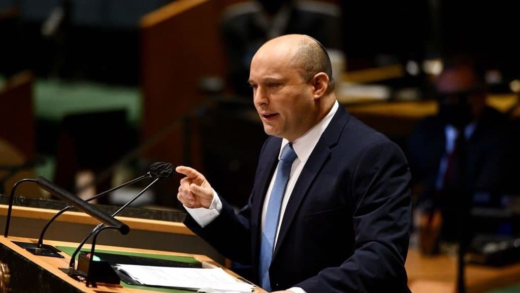 Prime Minister Naftali Bennett addressing the UN General Assembly in Spetember (Photo: GPO) נפתלי בנט בנאום ראשון באו"ם