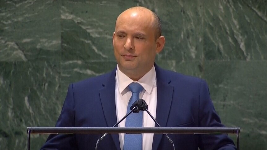 Prime Minister Naftali Bennett at UNGA (Photo: Reuters) נפתלי בנט בנאום ראשון באו"ם