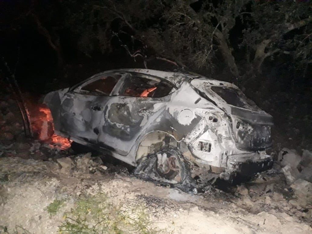 הרכב השרוף של החשודים הרכב ששימש לרצח של שאפע וסלאח אבו חוסיין