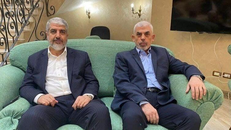 ארכיון. יחיא סינוואר וחאלד משעל בפגישה בקהיר אנשי חמאס בפגישות בקהיר