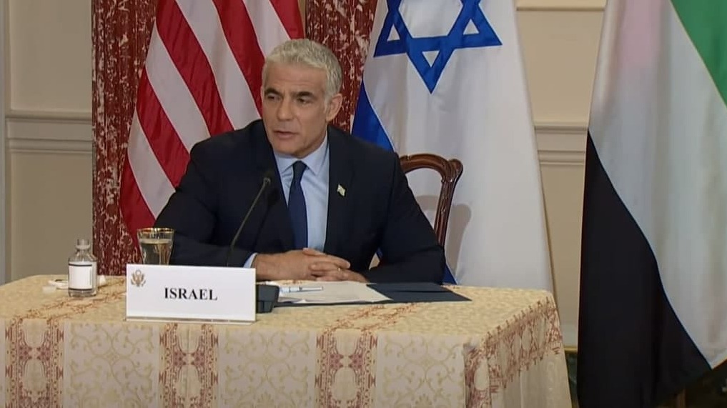 Foreign Minister Yair Lapid following his meeting with Antony Blinken and UAE foreign Minister Abdullah Bin Zayed (Photo: U.S. State Department ) יאיר לפיד