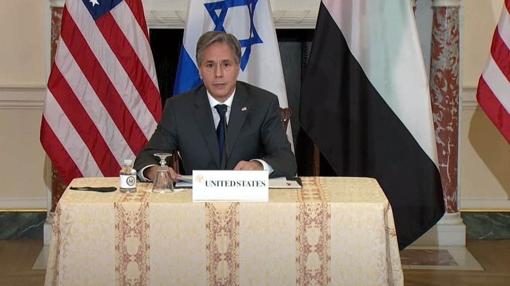 U.S. Secretary of State Antony Blinken speaking to reporters after meeting foreign ministers of Israel and the UAE on Wednesday (Photo: U.S. State Department) אנתוני בלינקן