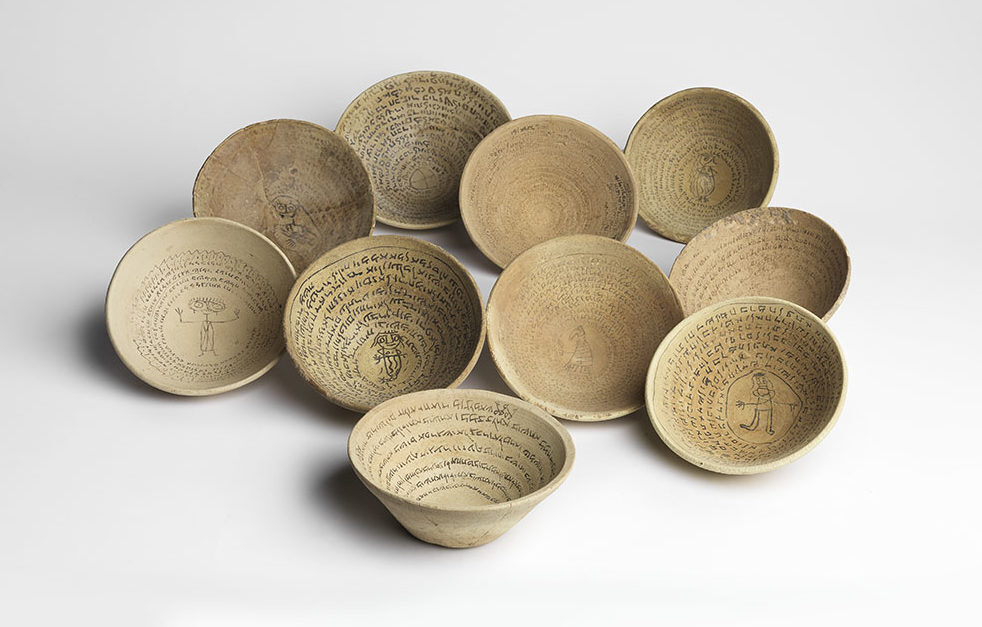 Magic bowls from present-day Iraq, which date back to the fifth- to seventh-century Iraq CE. 