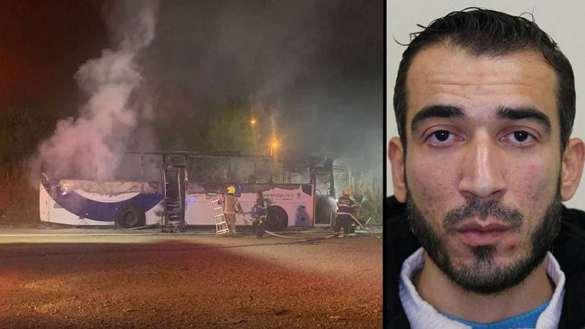 המחבל סלימאן כסאב ואוטובוס שהוצת ברמלה (באדיבות תקשורת שב"כ) סלימאן כסאב