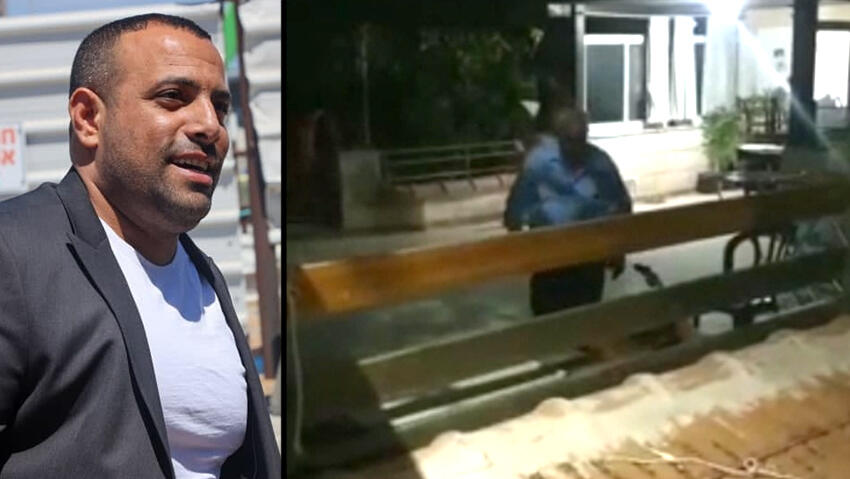 משמאל: סגן השר קארה. מימין: מתוך התקרית אמש (צילום: רמי בן יהודה, יריב כץ) אביו של אביר קארה מאיים לירות במפגין מחוץ לביתו
