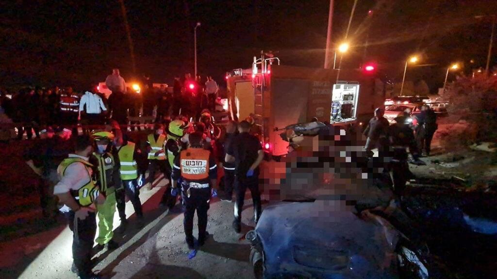 זירת התאונה (צילום: תיעוד מבצעי מד"א) זירת תאונת הדרכים בצומת טמרה