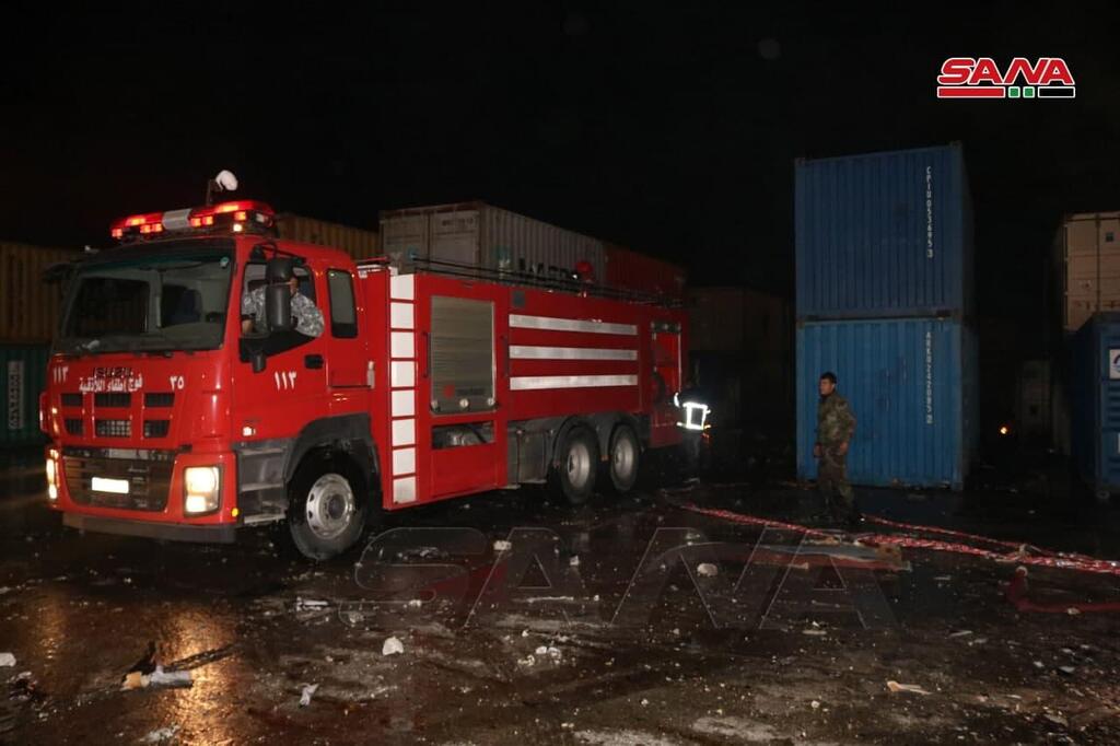 פעולות הכיבוי לאחר הפיצוץ נזק במתחם המכולות בנמל לטקיה לאחר הפיצוץ