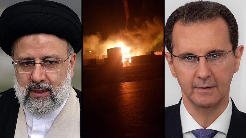 אסד, ראיסי - והאש בנמל לטקיה (צילום: AP, AFP EPA) נזק במתחם המכולות בנמל לטקיה לאחר הפיצוץ