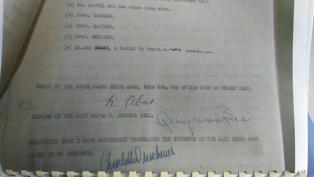 מתוך העדות של ריינה אבאס – צילום מהמסמך המקורי השמור בארכיון המדינה הבריטי