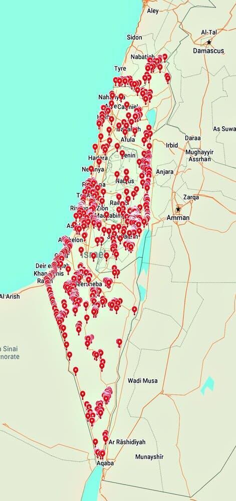 Map of alleged targets in Israel Map of alleged targets in Israel