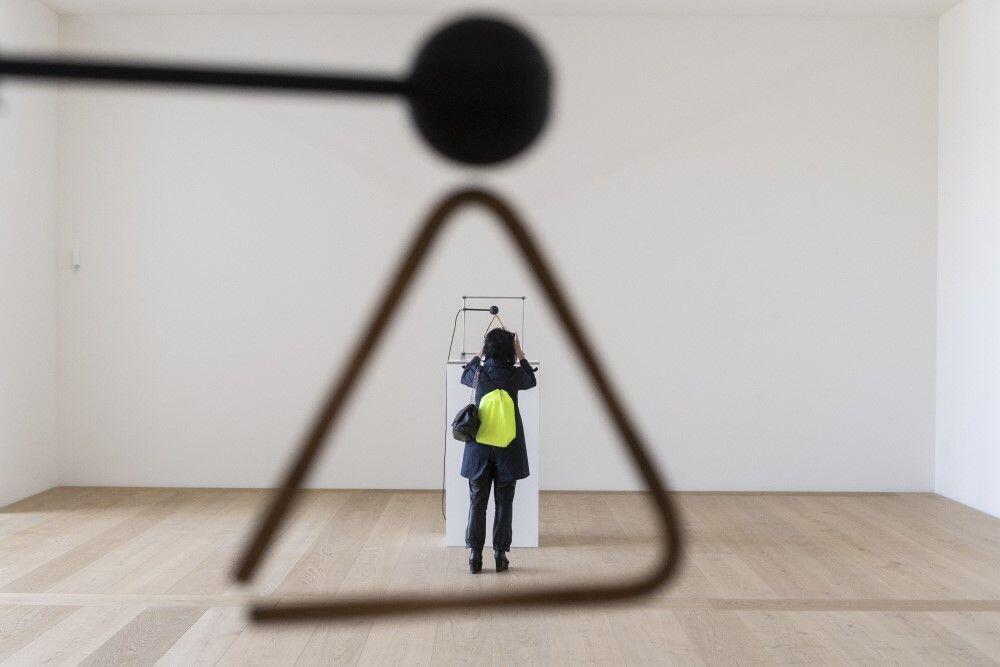 A visitor views the Sense of Things exhibition at the Kunsthaus in Zurich, Switzerland