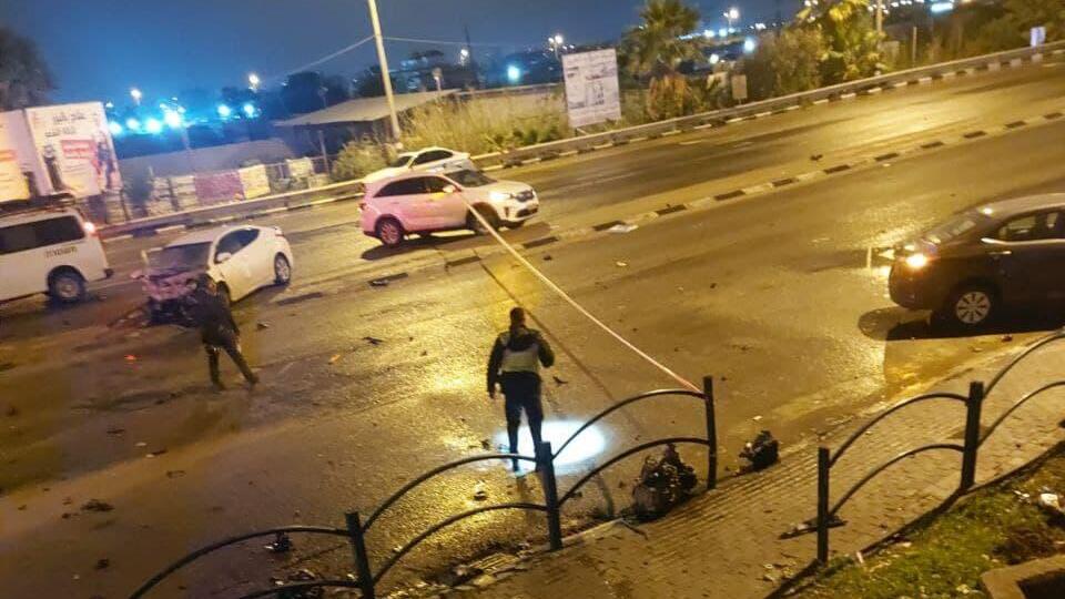 זירת התאונה בכניסה לטייבה
