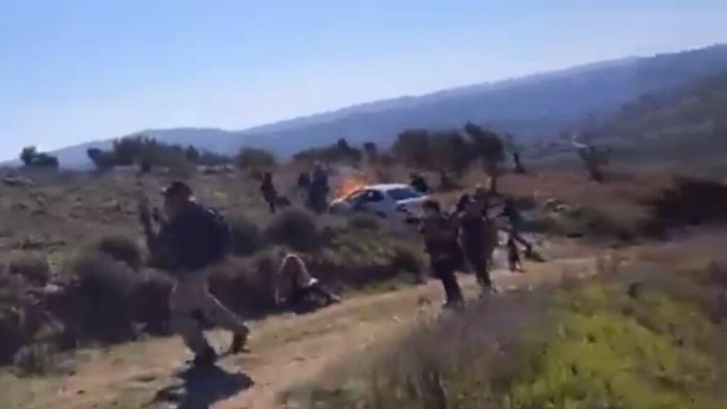 Settlers attack Palestinian farmers and left-wing activists on the West Bank earlier this month (Photo: Internal Security Minister Twitter ) תיעוד של אלימות מצד מתנחלים כלפי פלסטינים