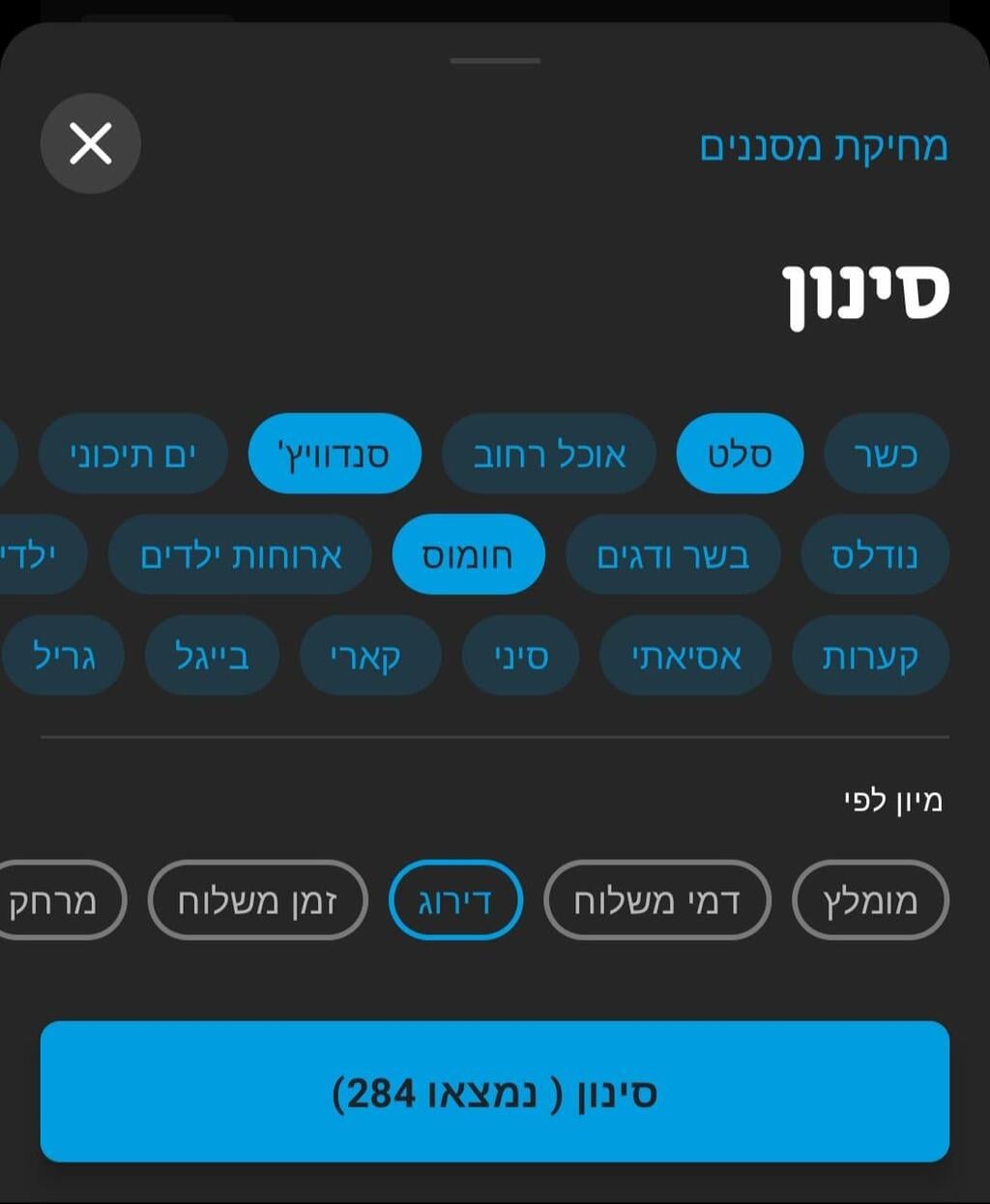 סיווג מסעדות לפי דירוג המשתמשים (תמונה: צילום מסך מתוך וולט) וולט