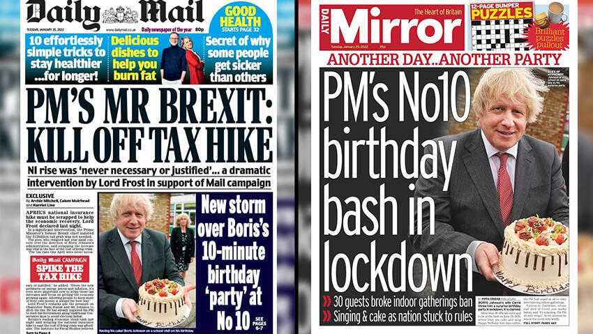 Fête d'anniversaire du Premier ministre britannique Boris Johnson Violations de Corona Newspapers Mirror Daily Mail