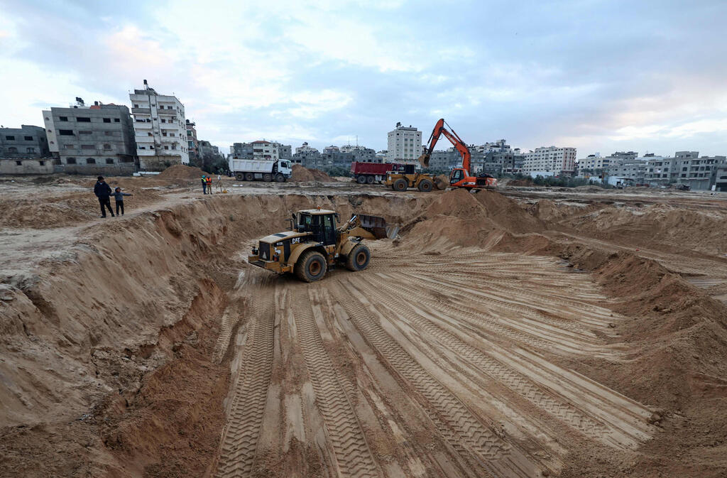 A general view shows the construction site where an ancient cemetery reportedly dating back to the Roman era was unearthed, in Gaza City, January 31, 2022