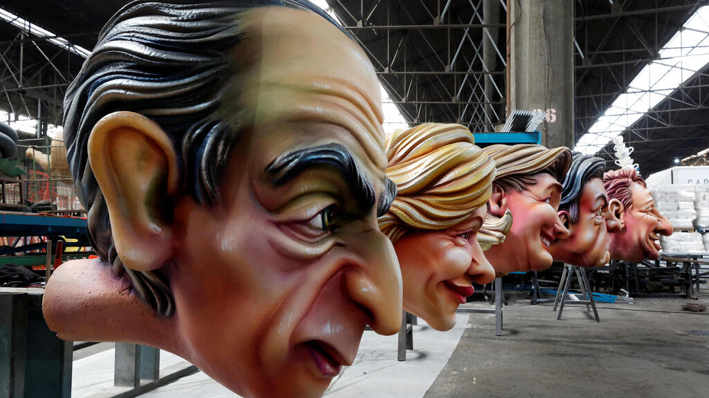 Giant figures of candidates for the 2022 French presidential election Eric Zemmour, Valerie Pecresse, Marine Le Pen, Jean-Luc Melenchon and Yannick Jadot  