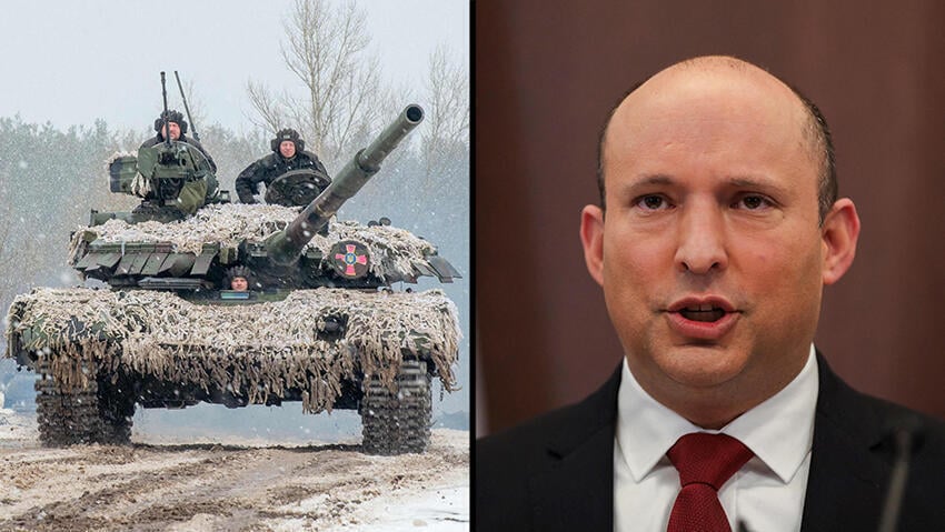 Ukraine tank and Prime Minister Naftali Bennett (Photo: AFP, Reuters ) Ukraine tank and Prime Minister Naftali Bennett