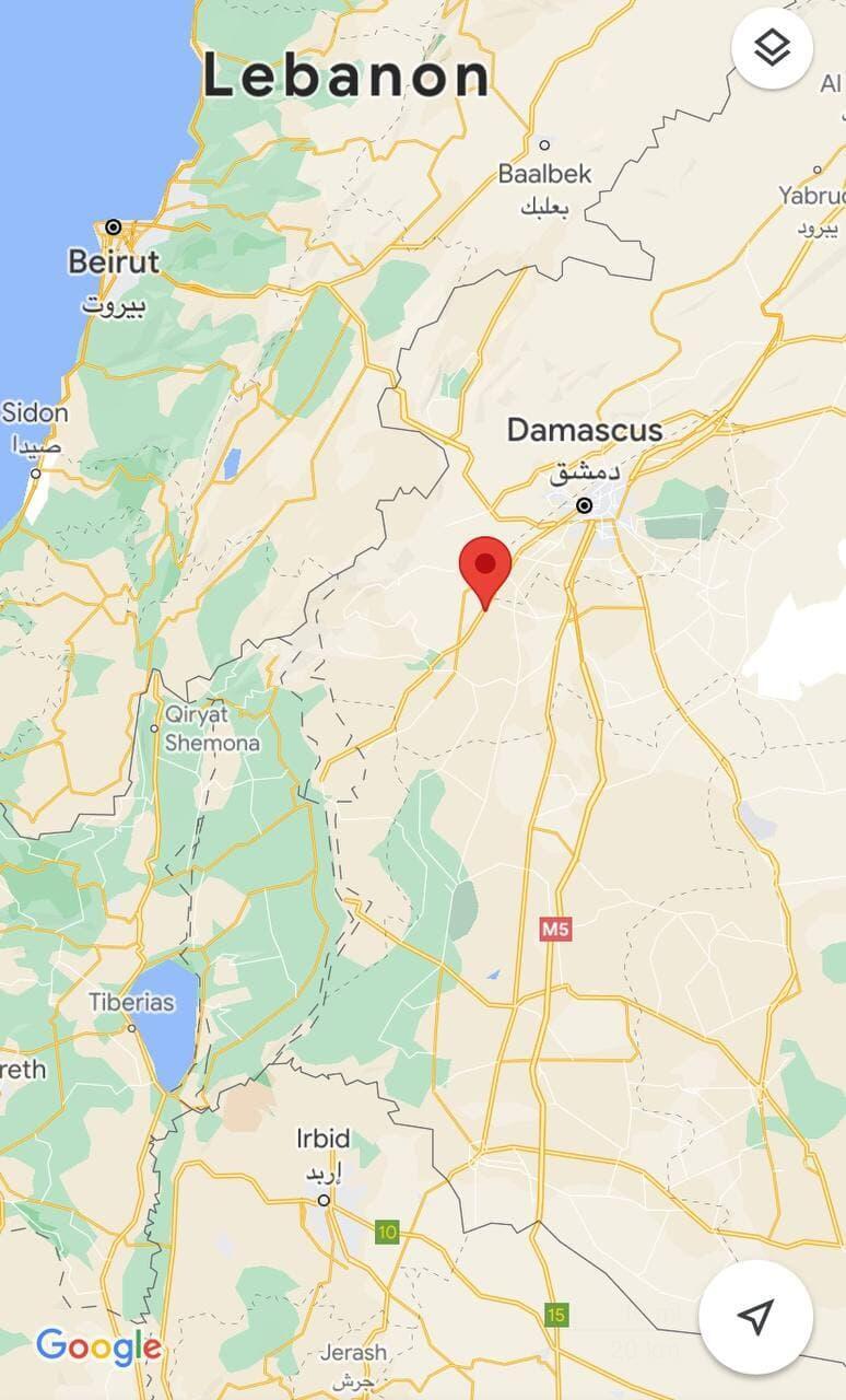 The area attacked by Israel overnight Thursday, according to Syria state media (Photo: Google Maps) אזור התקיפה המיוחסת לישראל