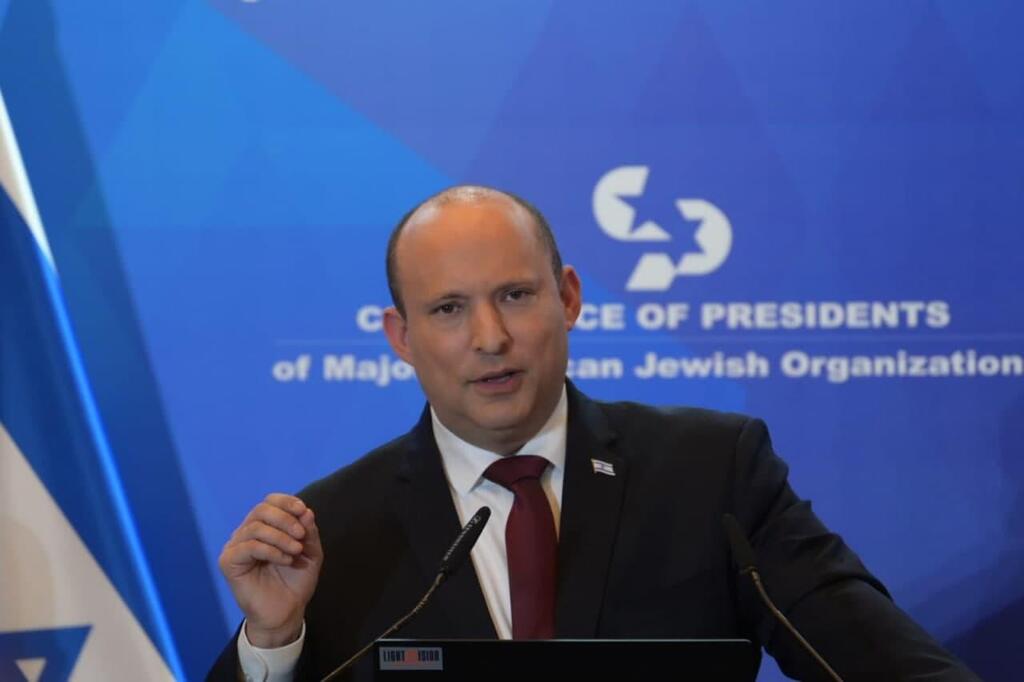 Prime Minister Naftali Bennett speaks before the Conference of Presidents of Major American Jewish Organizations, February 20, 2022 (Photo: GPO) נפתלי בנט