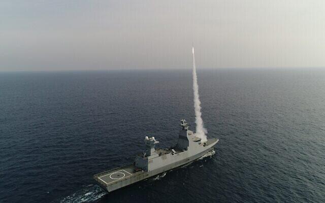 A missile from the "C-Dome" is launched from Sa’ar-6 corvette to intercept a drone during an exercises (Photo: Defense Ministry) A missile from the "C-Dome" is launched from Sa’ar-6 corvette to intercept a drone during an exercises