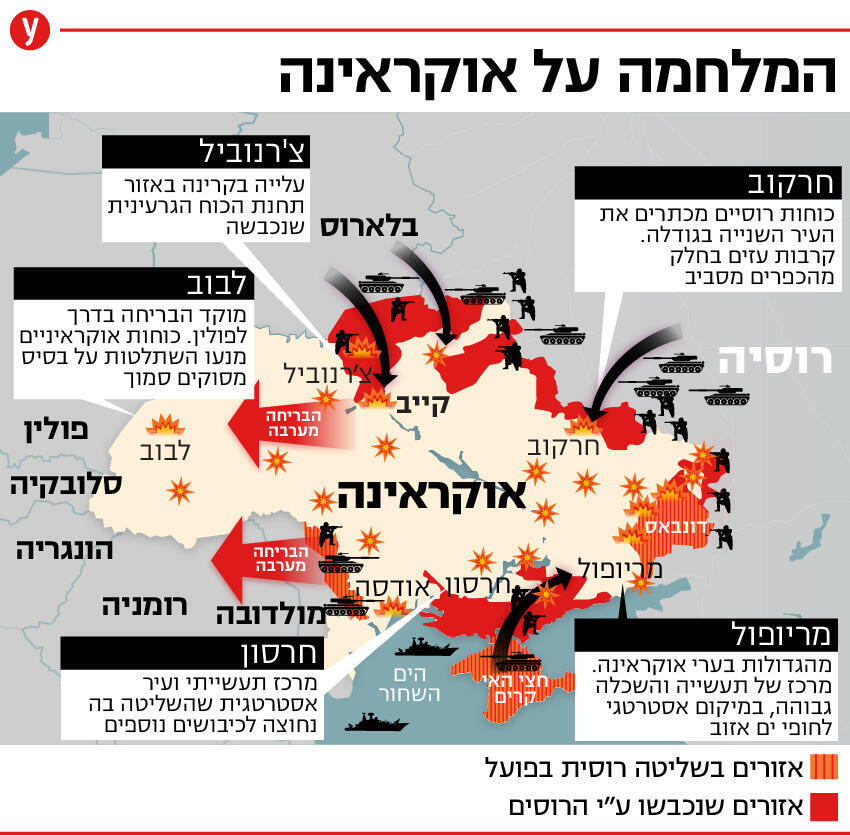 מפה המלחמה על אוקראינה אוקראינה רוסיה מתקפה מלחמה ב אירופה קייב חרקוב לבוב דונבאס לוהנסק דונייצק מריופול אודסה