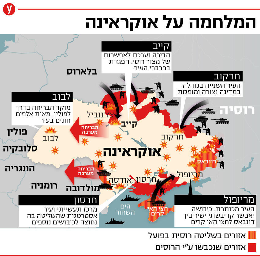 מפה המלחמה על אוקראינה אוקראינה רוסיה מתקפה מלחמה ב אירופה קייב חרקוב לבוב דונבאס לוהנסק דונייצק מריופול אודסה