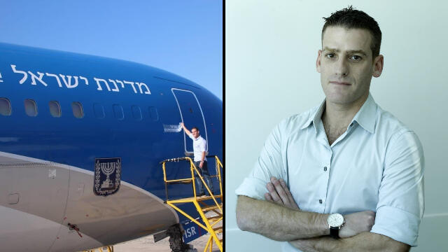 יו"ר ועד עובדי תע"א, יאיר כץ, לצד מטוס "כנף ציון"