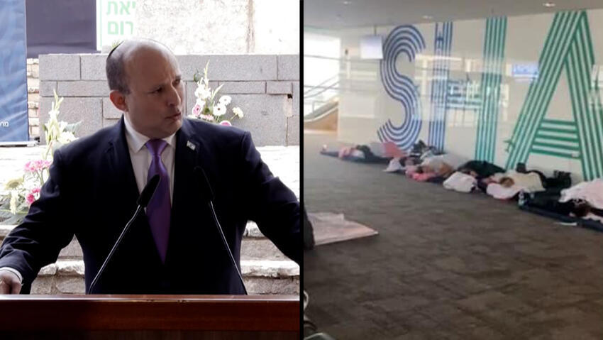 המדיניות משתנה. בנט ופליטים בנתב"ג (צילום: אביהו שפירא) המדיניות משתנה. בנט ופליטים בנתב"ג