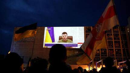 Israelis watch Zelensky address carried live in Tel Aviv city square on Sunday (Photo: Reuters) Israelis watch Zelensky address carried live in Tel Aviv city square on Sunday