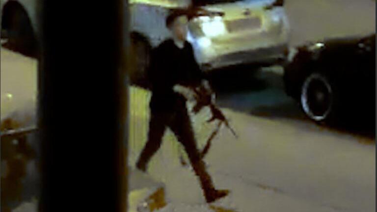 Gunman in the Bnei Brak attack caught on camera with an M-16 rifle (Photo: Ryan Preus) תיעוד המחבל בזירה בבני ברק