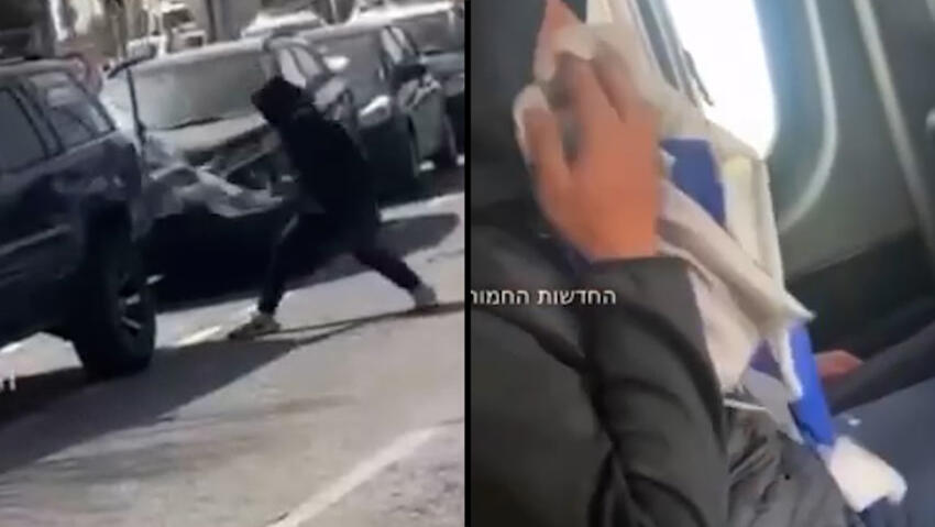 מתוך התיעוד שהופץ ברשתות החברתיות תולש דגל ישראל, מקנח איתו את האף וזורק על הרצפה