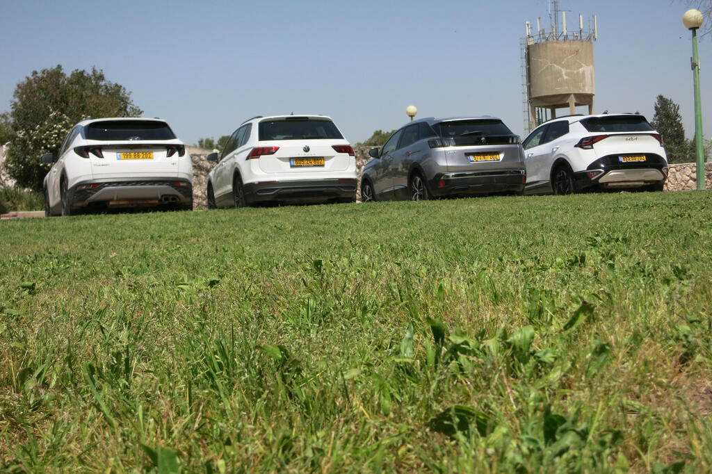 ספורטאז' וטוסון (ראשון ורביעי מימין) נראים נהדר, 3008 (שני מימין) מזדקן יפה. הטיגואן פחות (צילום: נועם ריין) סקייוול מבפנים