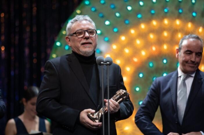 The film director Jordi Frades receives the Gaudí award for best television film for “The Cathedral of the Sea” in Barcelona, January 2020 